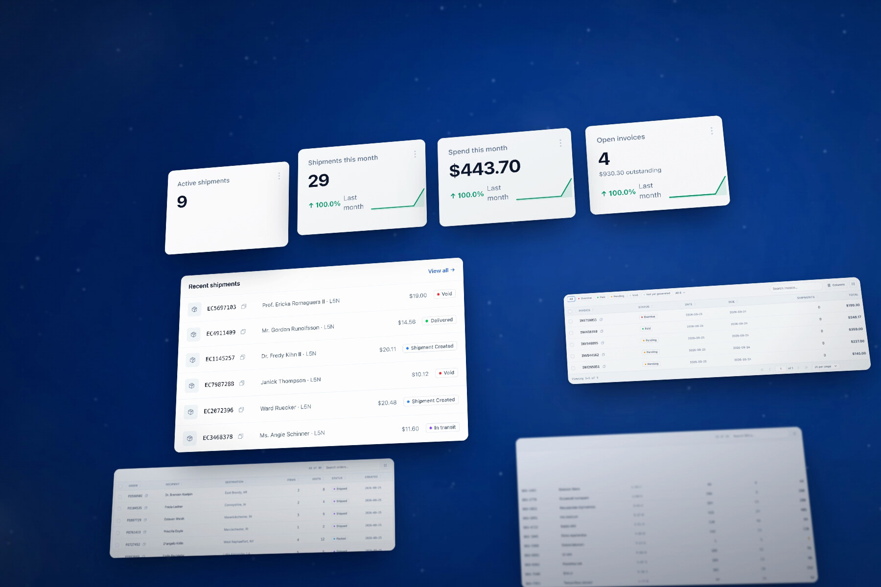 El portal de cliente de Ecom: envíos, facturas, órdenes de preparación, inventario y formulario de tarifas